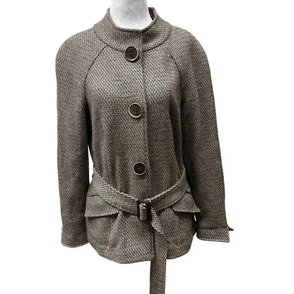 Lafayette 148 New York belted jacket. Brown abstract herringbone. Sz 6P EUC